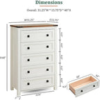 48 Inch Tall Farmhouse Wood Dresser, 5 Drawer Chest of Drawers for Bedroom