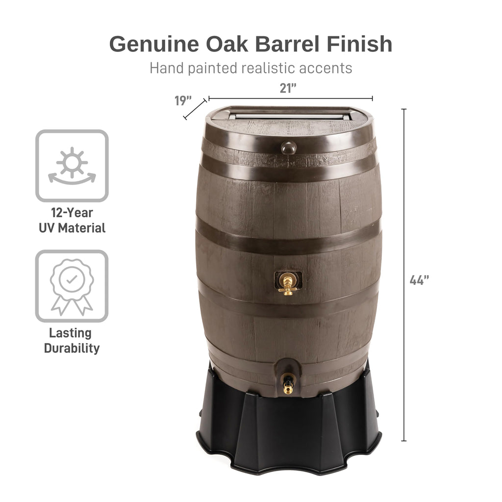 50 Gallon Rain Barrel with Brass Spigot, Large Outdoor Rainwater Collection and Storage Container for Garden