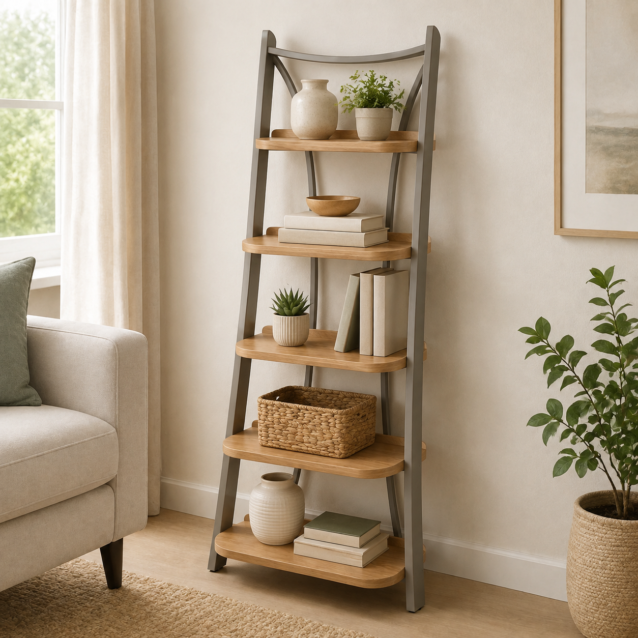 ORVENALI 5-Tier Leaning Ladder Shelf