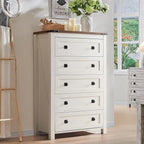 48 Inch Tall Farmhouse Wood Dresser, 5 Drawer Chest of Drawers for Bedroom
