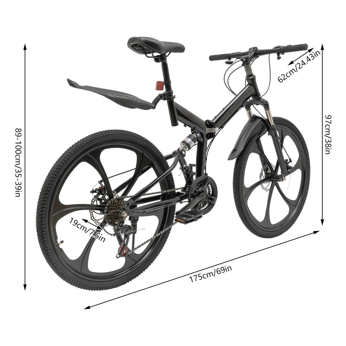 Aiqidi 26 Inch 21 Speed Full Suspension Folding Mountain Bike, Black