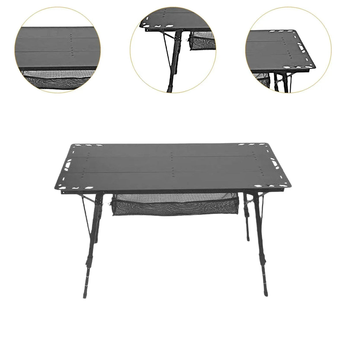 Miulika Folding Camping Table, Aluminum Alloy And PP, 103cm x 55cm, Adjustable Height 45cm-67cm - Black