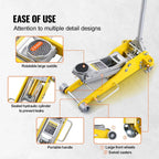 KFFKFF Low Profile Aluminum Floor Jack, 3 Ton Capacity, 3.7-18.3 Inch Lift Range, Dual Piston