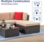 5-Piece All-Weather Patio Furniture Set with Ottoman, Outdoor Wicker Conversation Sofa Set with Cushions for Garden, Deck & Backyard