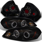 AKKON Black Smoked LED Halo Headlights And LED Tail Lights For 2006-2013 Chevy Impala And 2014-2016 Chevy Impala Limited