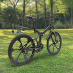 Aiqidi 26 Inch 21 Speed Full Suspension Folding Mountain Bike, Black