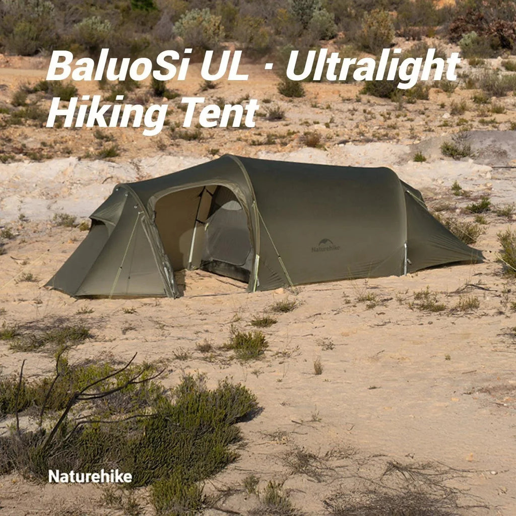 Naturehike Baluosi UL Ultralight Tunnel Hiking Tent, 15D, 2/3 Person, Olive Green - CNK2450WS036
