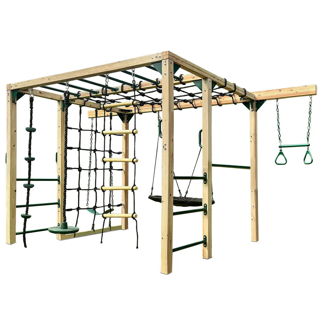 Lifespan Kids Premium Timber Jungle Gym Play Centre, 406cm x 196.2cm x 205cm, 5 Children, 50kg - Orangutan Climbing Cube