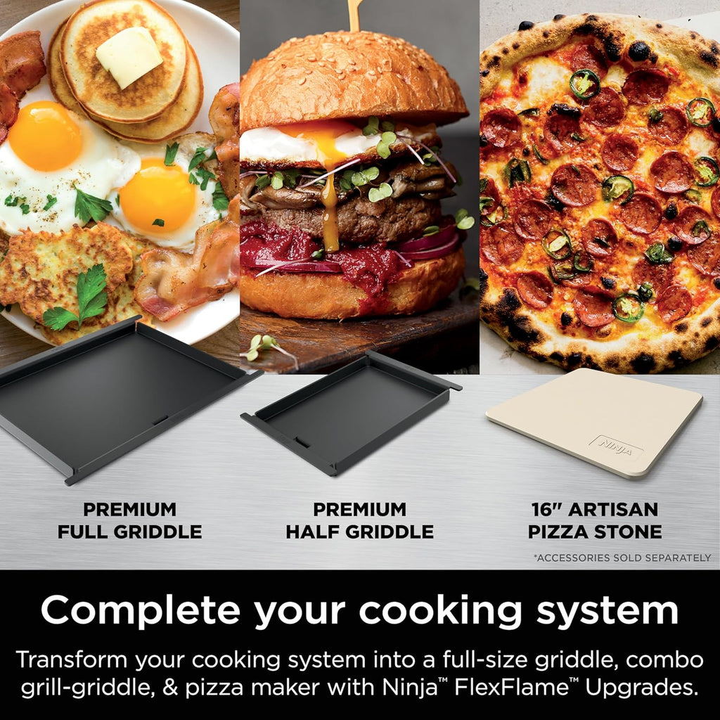 Ninja FlexFlame, Grill and Smoker, Electric and Propane Grill, Roaster, BBQ Grill, 5-in-1 Cooking System, 3 Burner, Digital Control, Outdoor Cooking, Griddle, Pizza Maker, Stainless Steel, PG301