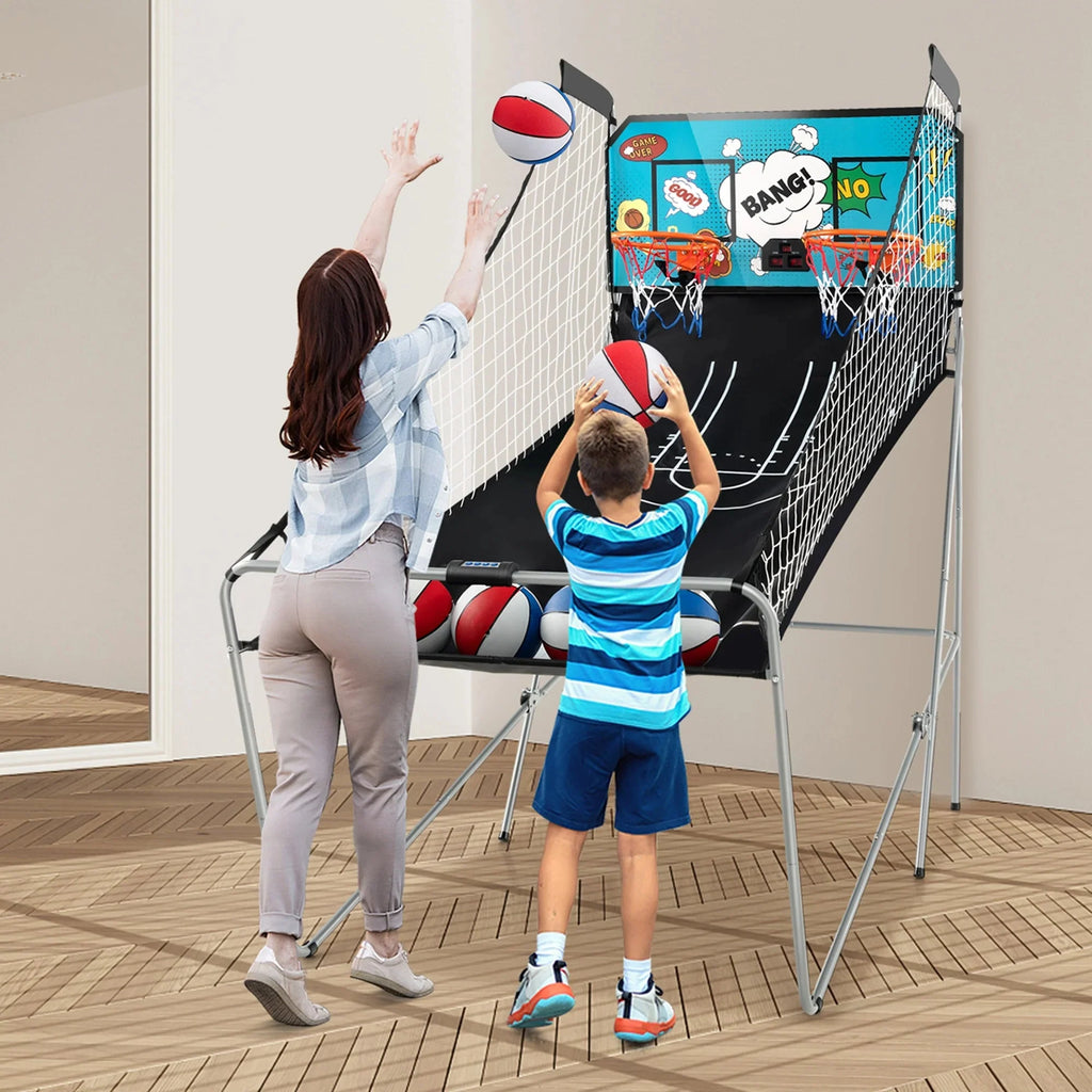 Costway Dual Shot Basketball Arcade Game, Blue, 8 Game Modes, 81in x 43in x 81in