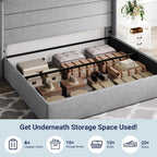 Queen Size Lift Up Storage Bed with Wingback Headboard, Upholstered Platform Bed Frame with Hidden Storage