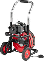 550W Drain Cleaning Machine, 100-Ft. x 1/2-Inch Sewer Snake Auger with 8 Cutters, Wheels and Foot Switch, for 2-4-Inch Pipes