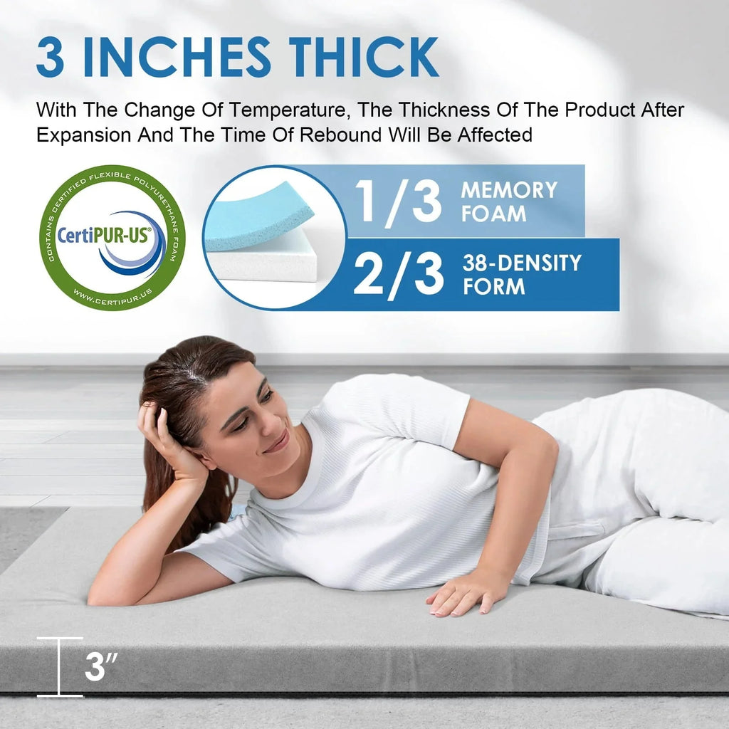 KingChii 3 Inch Thick Memory Foam Camping Mattress With Removable Waterproof Topper And Travel Bag