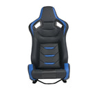 Universal Racing Bucket Seats, Pair With Dual Lock Sliders, Black With Blue PVC Leather, 36.6 x 21.6 x 21.6 in