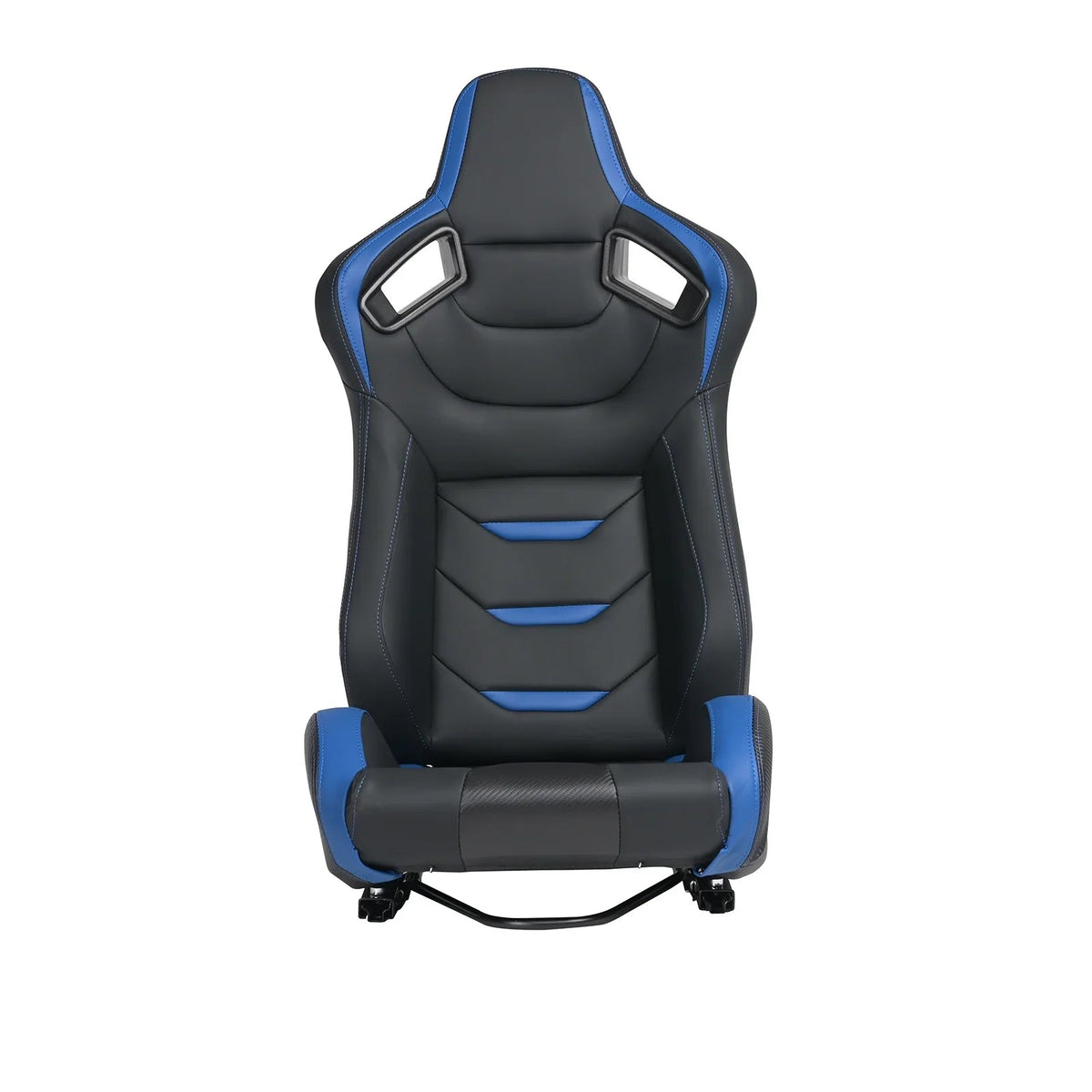 Universal Racing Bucket Seats, Pair With Dual Lock Sliders, Black With Blue PVC Leather, 36.6 x 21.6 x 21.6 in