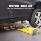 KFFKFF Low Profile Aluminum Floor Jack, 3 Ton Capacity, 3.7-18.3 Inch Lift Range, Dual Piston