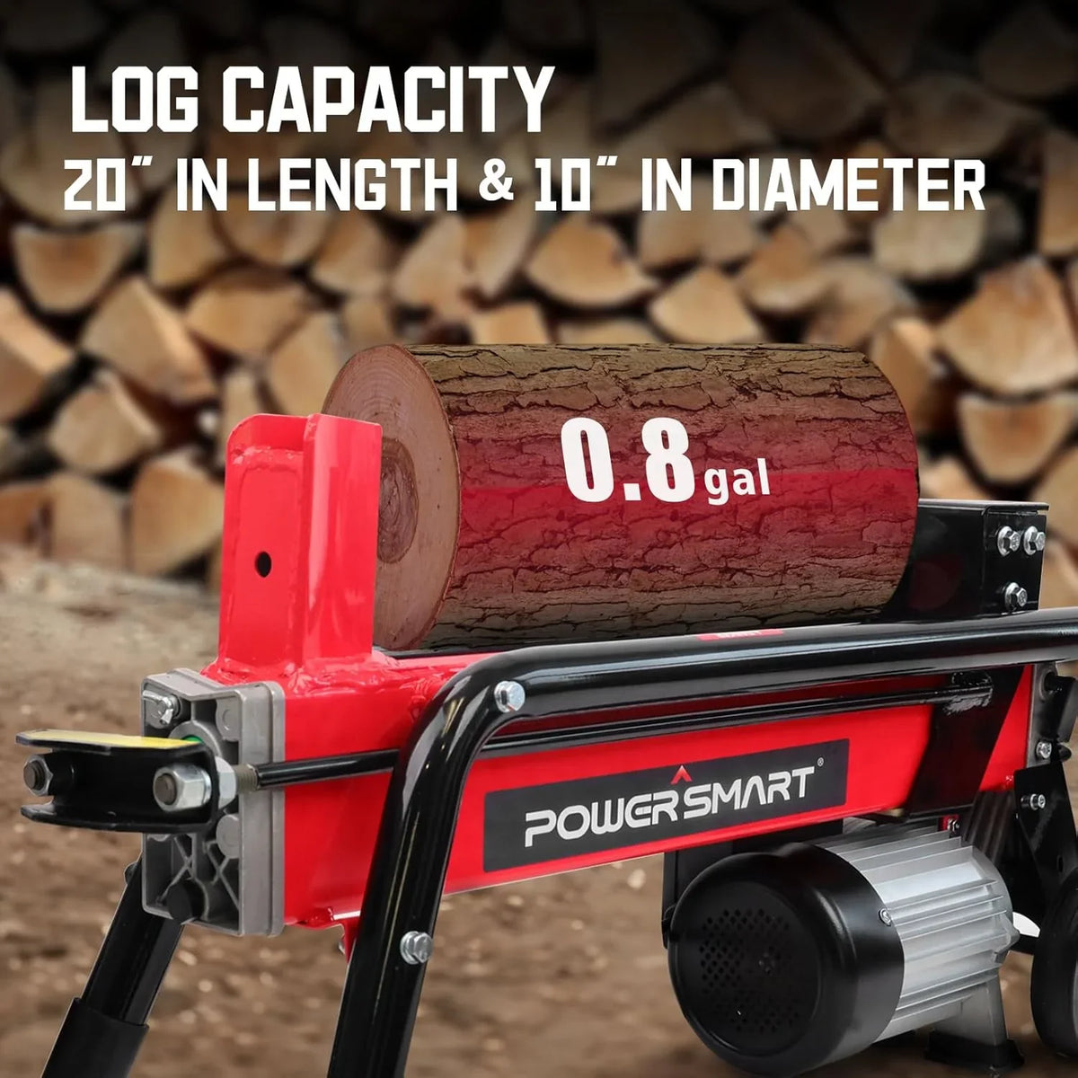 PowerSmart Electric Log Splitter 7-Ton - Efficient Wood Splitter with 3500 Motor Speed, 15 Amp, Horizontal Full Beam Design and Steel Wedge for Firewood & Kindling Cutting
