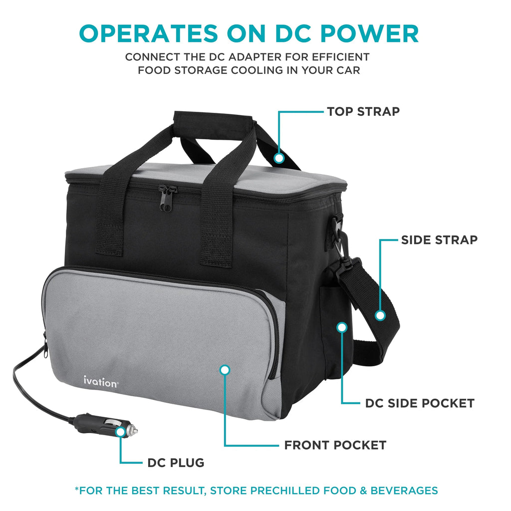 Ivation Portable Electric Cooler Bag, 15 L, Soft-Sided, DC 12V