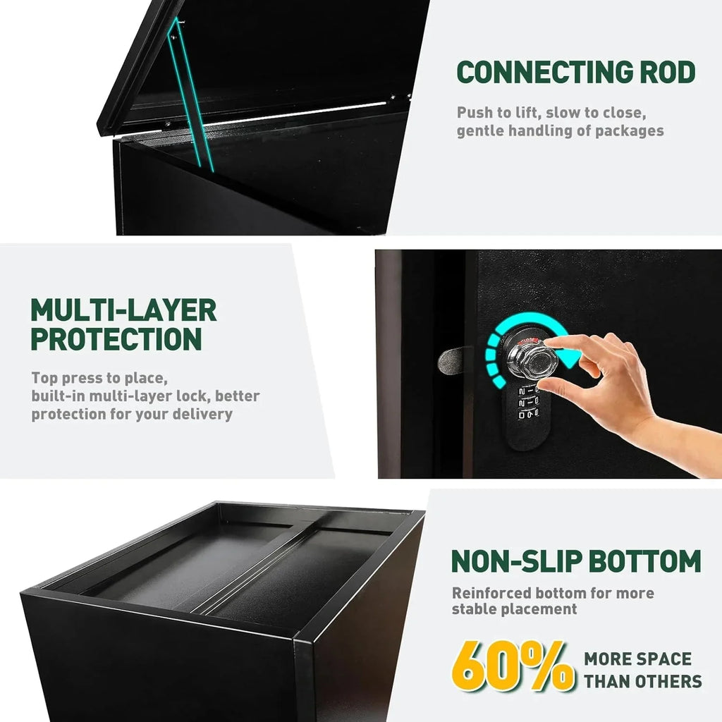 Gaonala Steel Package Delivery Box 19.6x14.4x44.9in Lockable Weather-Resistant Black