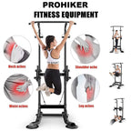 PROHIKER Power Tower Dip Station With Backrest And Resistance Band, Black