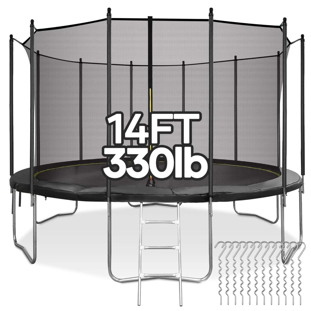 MARNUR Kids' Trampoline 8 ft With Enclosure Net, Ladder And Wind Stakes - 330 lbs Weight Capacity