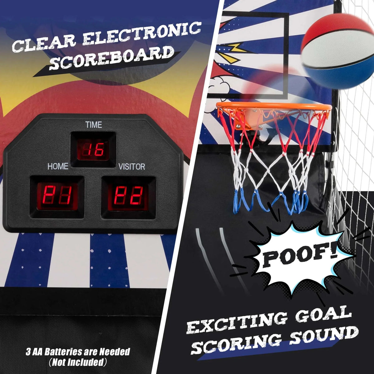 Costway Dual Shot Basketball Arcade Game, Blue, 8 Game Modes, 81in x 43in x 81in