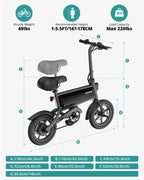 GOTRAX Folding Electric Bike For Adults And Teens, 14 inch, 250W, 15.5 mph, 15 Miles, Black - S2