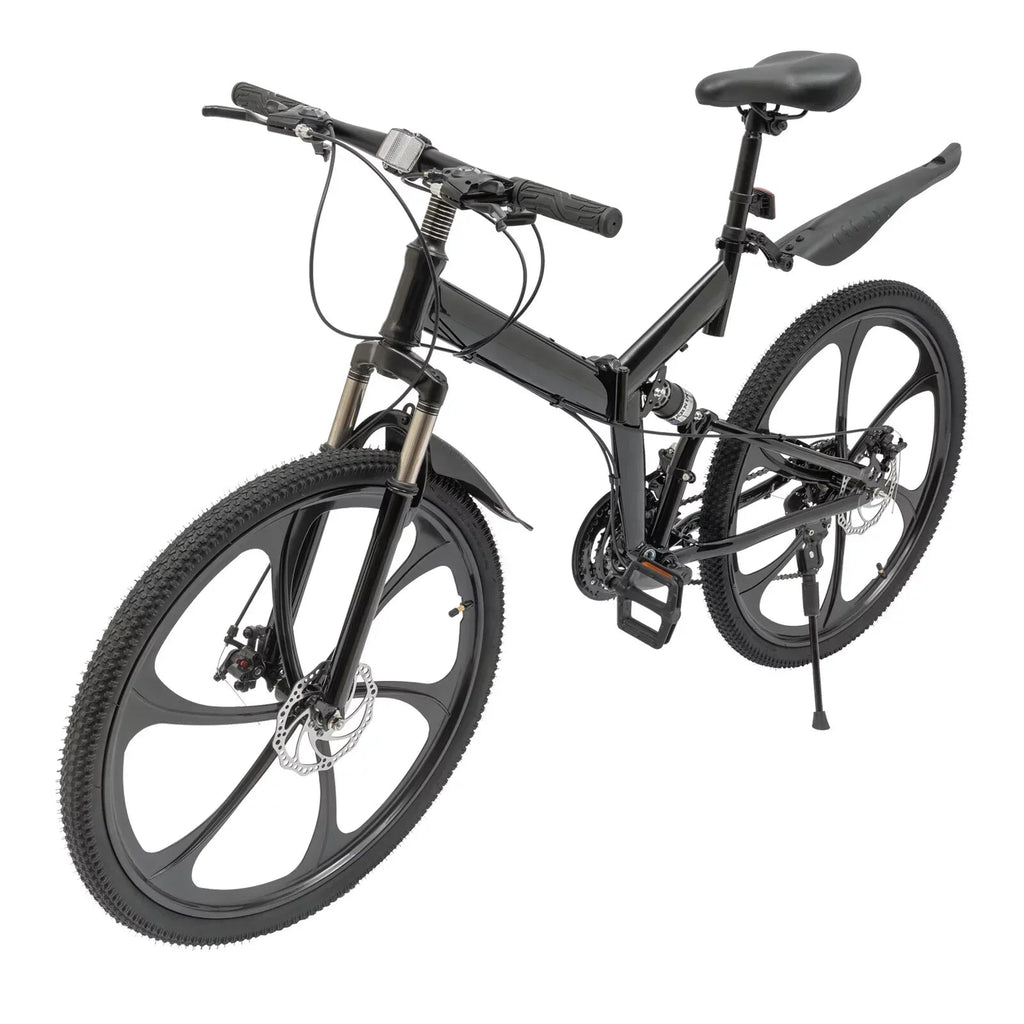 Aiqidi 26 Inch 21 Speed Full Suspension Folding Mountain Bike, Black