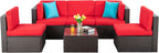 5-Piece All-Weather Patio Furniture Set with Ottoman, Outdoor Wicker Conversation Sofa Set with Cushions for Garden, Deck & Backyard