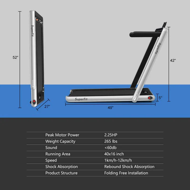 2-in-1 Folding Electric Treadmill, 2.25 HP, Under-Desk, with Dual Display and Smart App Control