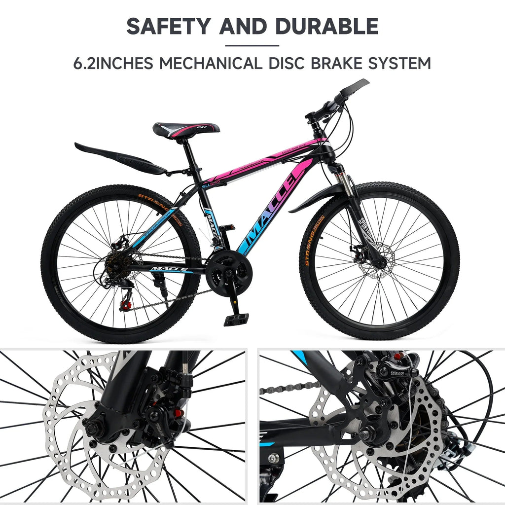 ARTUDATECH 24/26/27.5 Inch Mountain Bike, 24 Speeds, V/Disc Brakes, High-Carbon Steel Frame - Trailblazer