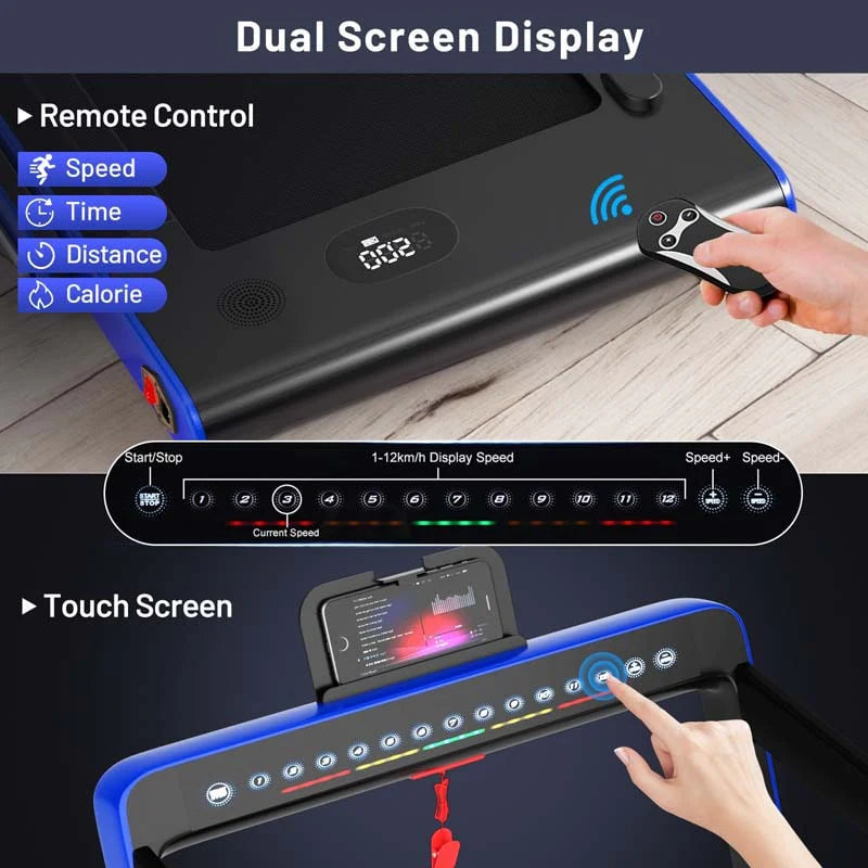 2-in-1 Folding Electric Treadmill, 2.25 HP, Under-Desk, with Dual Display and Smart App Control