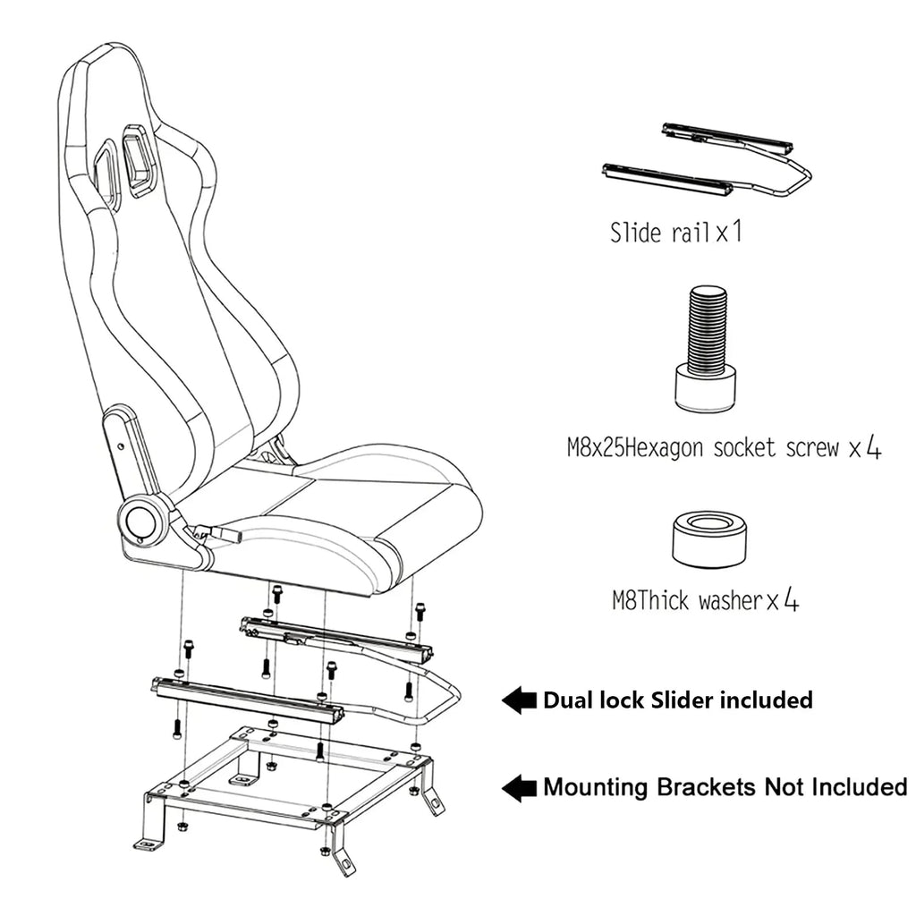 Universal Racing Bucket Seats, Pair With Dual Lock Sliders, Black With Blue PVC Leather, 36.6 x 21.6 x 21.6 in