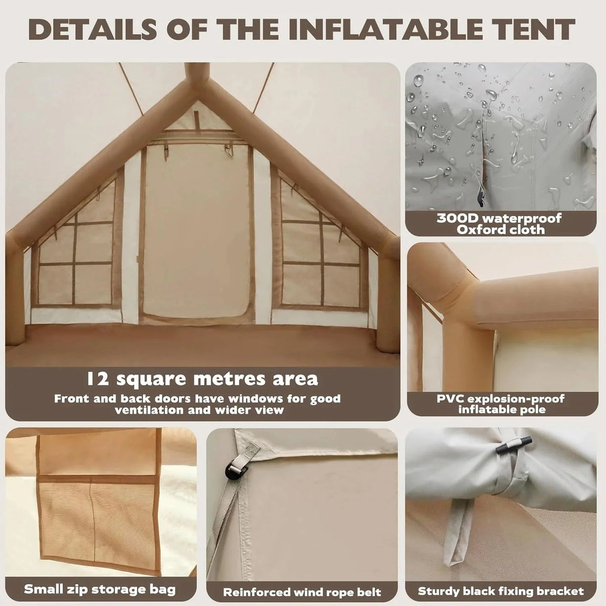 Gaonala Inflatable Camping Tent For 4-6 People, 420D Oxford Fabric - With Hand Pump