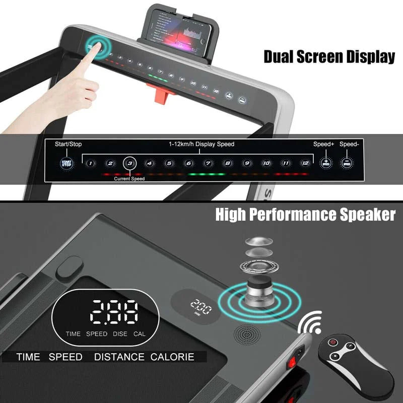 2-in-1 Folding Electric Treadmill, 2.25 HP, Under-Desk, with Dual Display and Smart App Control