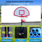 Trampoline With Enclosure Net And Adjustable Basketball Hoop - 8ft, 10ft, 12ft, 14ft, 15ft, 16ft