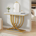 Modern Gold Console Table with Marbled Top, Sofa Table for Entryway and Hallway