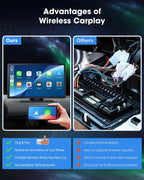 LAMTTO 9 inch Portable Wireless CarPlay Car Stereo With 2.5K Dash Cam, 1080p Backup Camera And 64GB SD Card