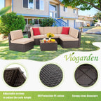 5-Piece All-Weather Patio Furniture Set with Ottoman, Outdoor Wicker Conversation Sofa Set with Cushions for Garden, Deck & Backyard