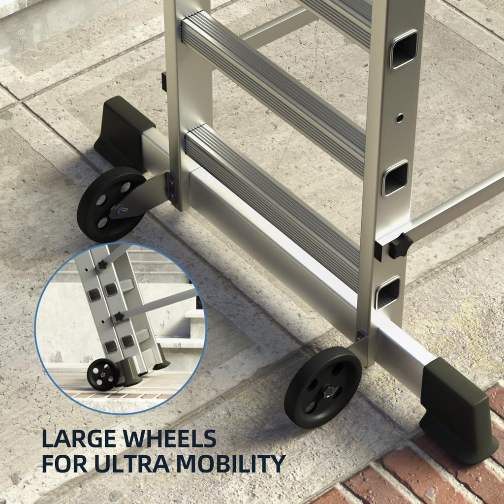 Foldable Multipurpose Scaffolding Ladder and Rolling Work Platform, Adjustable, 330-Lb. Capacity
