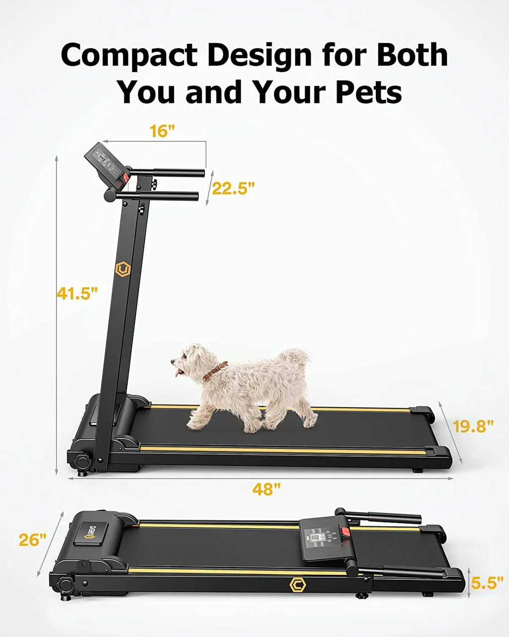 UREVO Folding Treadmill - 2.25HP, 12 HIIT Modes, 265 lbs Capacity, Yellow Or Red