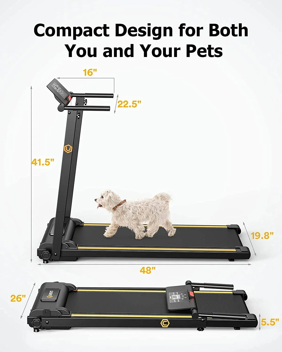 UREVO Folding Treadmill - 2.25HP, 12 HIIT Modes, 265 lbs Capacity, Yellow Or Red