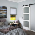 EightDoors 84 x 32 x 1-3/8 3-Lite Frosted Glass White Prefinished Solid Wood Core Interior Barn Door