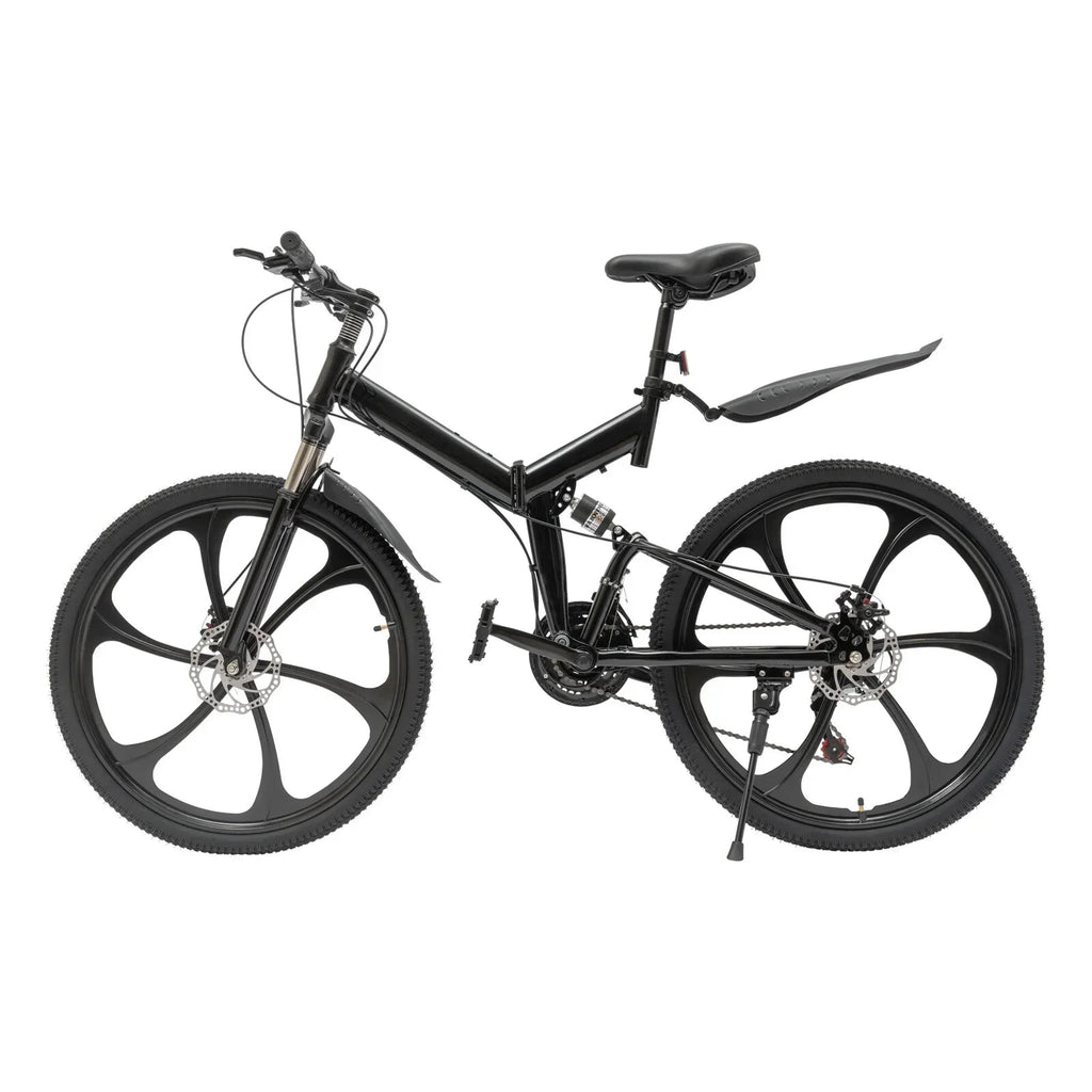 Aiqidi 26 Inch 21 Speed Full Suspension Folding Mountain Bike, Black