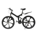 Aiqidi 26 Inch 21 Speed Full Suspension Folding Mountain Bike, Black
