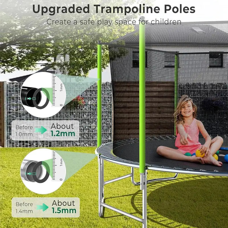 Trampoline With Enclosure Net And Adjustable Basketball Hoop - 8ft, 10ft, 12ft, 14ft, 15ft, 16ft