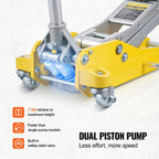 KFFKFF Low Profile Aluminum Floor Jack, 3 Ton Capacity, 3.7-18.3 Inch Lift Range, Dual Piston