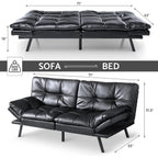 Convertible Futon Sofa Bed with Memory Foam, Foldable Loveseat Sleeper with Adjustable Armrests