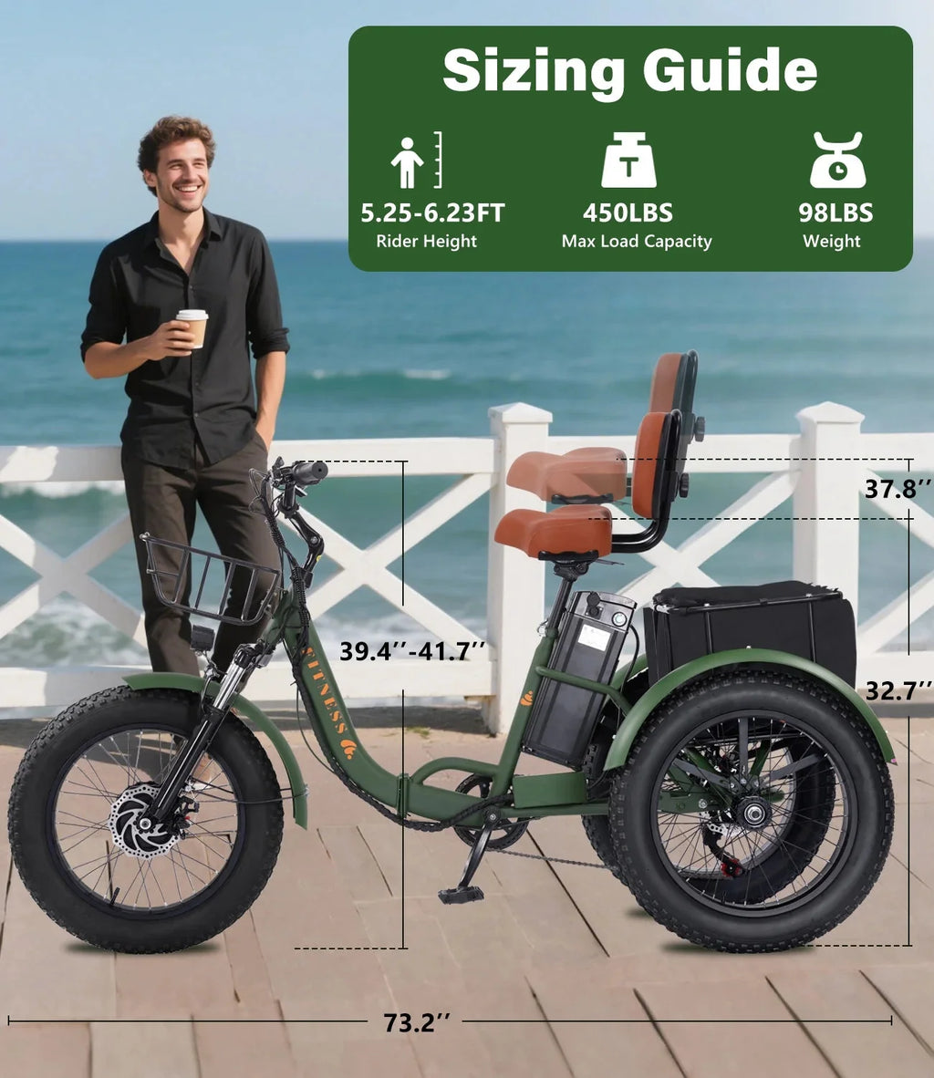 YEBEI Folding Electric Tricycle for Adults, 500W Motor, 48V15AH Lithium Battery, 20 x 4.0 in Fat Tires