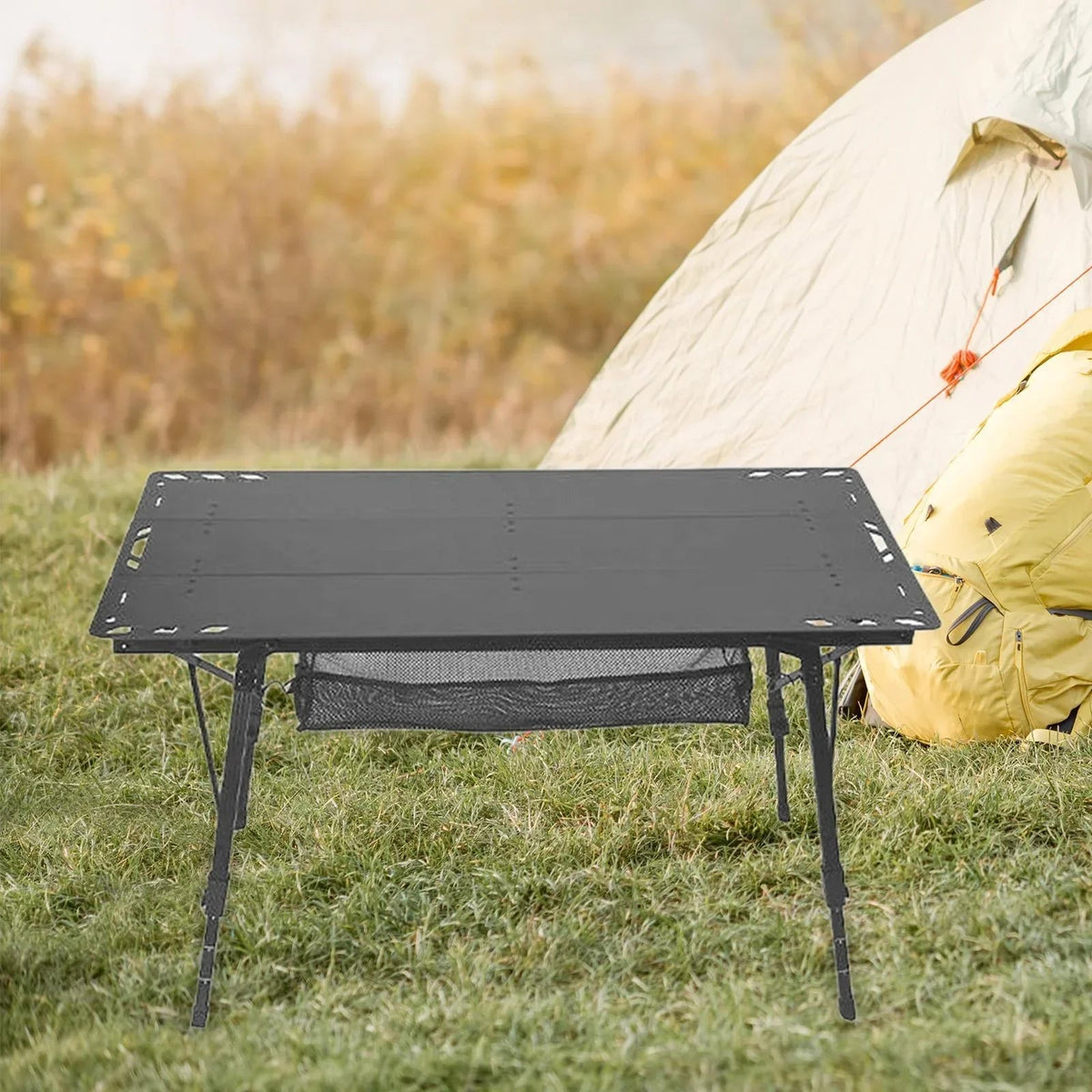 Miulika Folding Camping Table, Aluminum Alloy And PP, 103cm x 55cm, Adjustable Height 45cm-67cm - Black